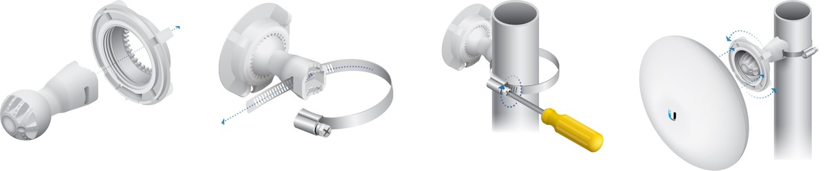 نصب رادیو وایرلس Ubiquiti NanoBeam 5AC بسیار آسان بوده و بر روی دیوار و دکل‌ها قابل نصب است.
